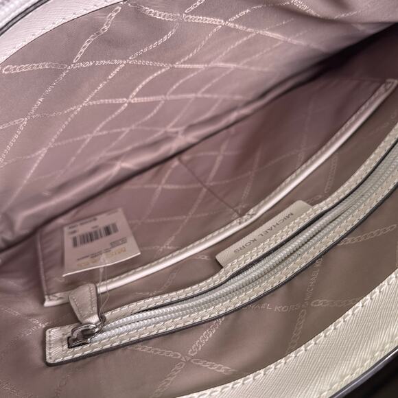 Michael Kors Voyager Tote Bag Optic White Leather NWT MK Logo Shoulder Handbag - Picture 8 of 15